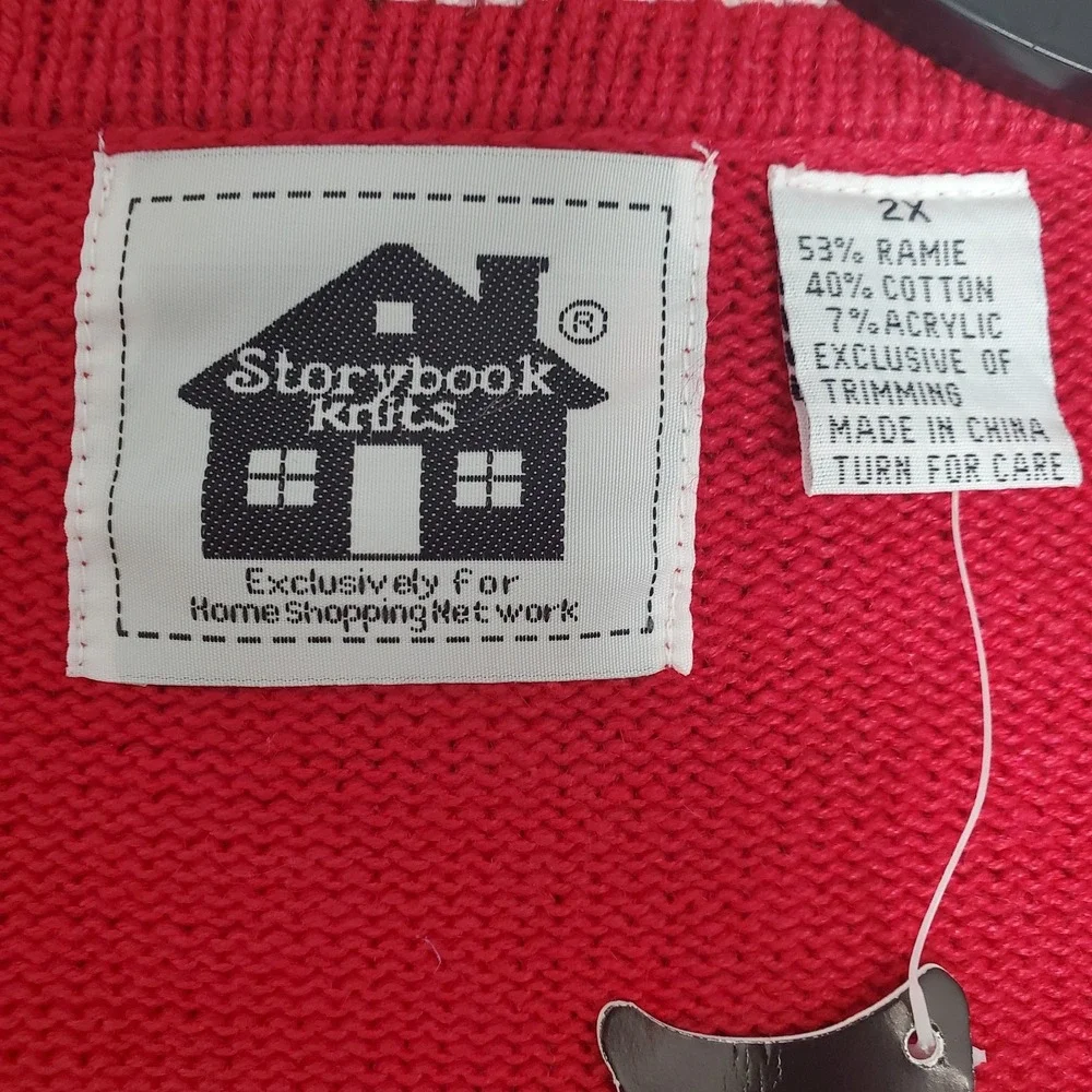 Storybook Knits Sweater Womens 2XL Red Christmas Siamese Cat Cardigan NWT - Picture 3 of 7